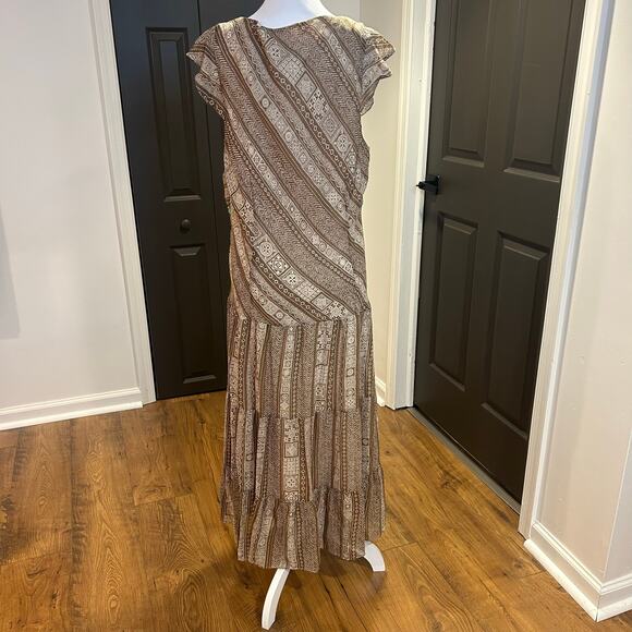 SANGRIA WOMAN Sz 18 Silk Vintage Babydoll Maxi Aqua Bead Tiered Phoebe Buffay - Picture 6 of 16